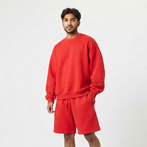 Conjunto de Sudadera y Pantalones Cortos para Hombre, Casual, 100% Poliéster, Felpa 430GSM, Cuello Redondo, Cintura con Cordón Ajustable, Manga Larga, Hombros Caídos - Product Image 6