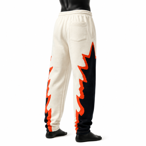 Pantalones Deportivos Anchos para Hombre, Color Negro con Estampado Lateral Naranja, Corte Holgado, Cintura Elástica, Estilo Casual Urbano - Product Image 5