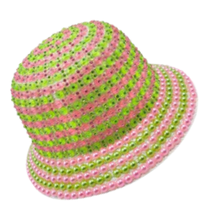 Sombrero de Pescador AKA Rosa y Verde con Perlas, Sombrero de Sol de Moda para Mujer, Decorativo con Pedrería, Informal y Moderno - Product Image 5