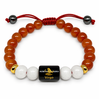 Bracelet en cornaline du zodiaque Vierge avec perle noire gravée et pierres blanches, tendance mode, style Feng Shui