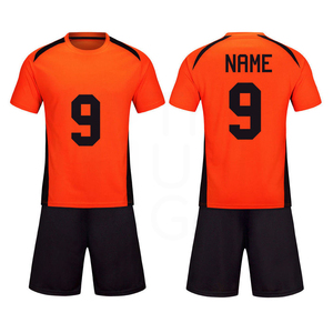 Orange Black Sublimated Soccer Jersey Shorts Set Men Crew Neck Quick Dry Regular Fit All Seasons Teamwear Front Number 9 - Product Image 3