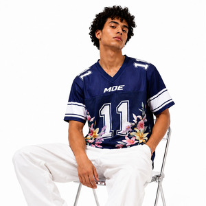 Maillot de football américain unisexe personnalisé à imprimé floral multicolore, col en V, épaules tombantes, maille respirante, streetwear, sublimation personnalisée, ODM - Product Image 2