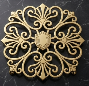 <b>Gold</b> <b>Round</b> Stainless Steel Trivet Luxury Floral Metal Heat Resistant Pot Pad - Product Image 1