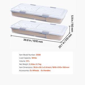 Contenitori Sottolletto Grigi 20.1 X 5.9 Pollici con Coperchio e Chiusura a Scatto, Organizer per Scarpe, 39.8 X 20.1 X 5.9 Pollici, Contenitore Sottolletto con Ruote - Product Image 5