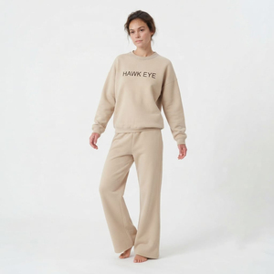 Conjunto de Chándal de Dos Piezas para Mujer con Sudadera de Manga Larga con Cuello Redondo y Pedrería y Pantalones de Pierna Ancha, Ropa Casual al por Mayor - Product Image 2