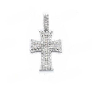 Moissanite Cruz colgante oro blanco acabado helado Hip Hop joyería lujo religioso encanto accesorio de moda para hombres y mujeres - Product Image 1