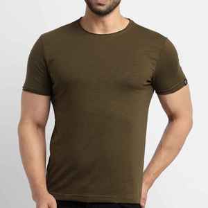 T-shirt pour homme vert olive à col rond et manches courtes, coupe classique, jersey décontracté, 100% coton, 220 grammes, couleur unie, design simple - Product Image 1