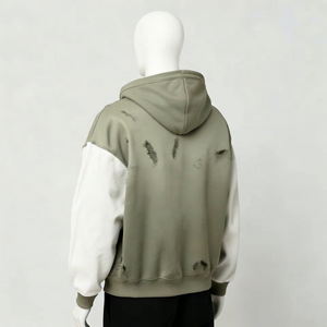 เสื้อฮู้ดดี้ผู้ชายผ้าฝ้ายฟลีซหนานุ่ม 100% แบบสั่งทำพิเศษ เป็นมิตรกับสิ่งแวดล้อม สไตล์วินเทจ ลุคซีดจางแบบซันเฟด แต่งผ้าต่อกันแบบแพทช์เวิร์ค ซิปหน้า - Product Image 3