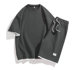 Men's Cotton Casual T-Shirt and Shorts <b>Set</b> Crew Neck Short Sleeve Two Piece Outfit Summer Breathable Letter Print Tracksuit - Product Image 6