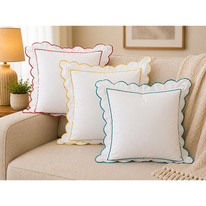 Luxury 100% Cotton Decorative <b>Cushion</b> <b>Cover</b> | Embroidered Scalloped Throw Pillow <b>Cover</b> for Modern Home Decor - Product Image 4