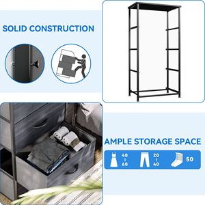 Commode moderne à 4 tiroirs, unité de rangement autoportante pour chambre à coucher, en métal noir anthracite - Product Image 3