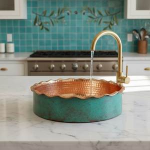 Fregadero Redondo de Cobre para Encimera, Acabado en Pátina Verde Azulado, Lavabo de Lujo para Uso Doméstico, Diseño Duradero - Product Image 1