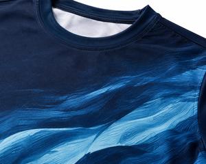 T-shirt pour homme à manches courtes, col rond, motif vague bleue, séchage rapide, tricoté en polyester, coupe décontractée, t-shirt pour homme - Product Image 5