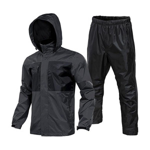 Ensemble imperméable pour homme, veste à capuche et pantalon noirs, vêtements d'extérieur imperméables - Product Image 2