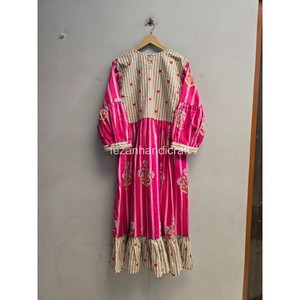 Vestido Midi Boho con Cuello en V, Corte en A, Bordado a Rayas, Manga Farol, Ajuste Holgado, Vestido Casual de Verano para Mujer - Product Image 6
