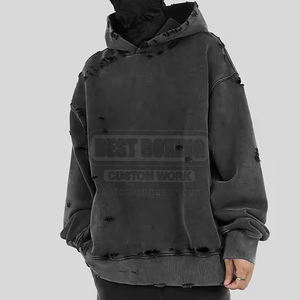 เสื้อฮู้ดดี้ผ้าคอตตอนผสม ขายดี MOQ ต่ำ ดีไซน์ขาดๆ แบบพรีเมียม คุณภาพเยี่ยม ลุคเท่ๆ สไตล์สตรีทแวร์ - Product Image 4