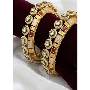 Luxury <b>Gold</b> Plated <b>Bangle</b> Bracelets <b>Set</b> With Pearls And Zircon Stones For Women Wedding Party Classic Style Jewelry - Product Image 1