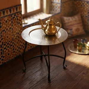 Modern Silver Metal Side <b>Table</b> with Black Iron Legs Luxury <b>End</b> <b>Table</b> for Living Room Contemporary <b>Sofa</b> Side <b>Table</b> - Product Image 2