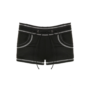 <b>Women's</b> Sporty <b>Black</b> Knitted 100% Cotton Color Blocked Mid Waist Drawstring Pockets Breathable Regular Fit <b>Shorts</b> - Product Image 3