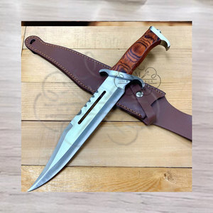 มีดโบวี่ใบตาย ด้ามไม้พะยูง ปลอกหนัง สำหรับล่าสัตว์และเอาตัวรอดในป่า ทำจากเหล็กกล้าคาร์บอน ขอบคมบางส่วนเป็นหยัก - Product Image 1