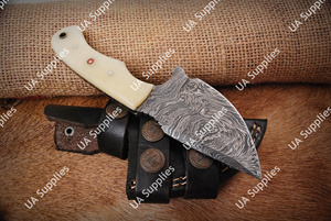 Couteau de chasse de luxe à lame fixe en damas forgé à la main, manche en os de chameau, personnalisable, vente en gros, OEM, pour la chasse, le camping, l'EDC, la survie - Product Image 4