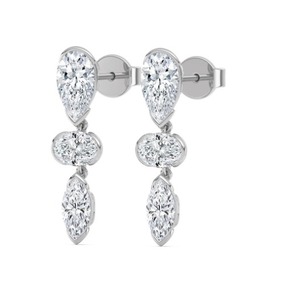 Boucles d'oreilles pendantes en or rose 9 carats avec diamants de laboratoire taille poire, ovale et marquise, 4,08 CTW, sertis clos, éblouissantes - Product Image 4