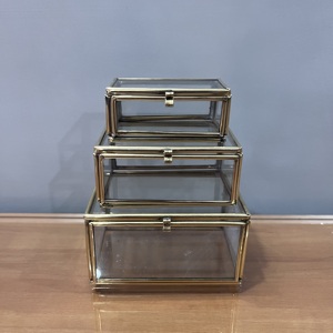 Artisan Design <b>Small</b> Glass Brass Jewelry <b>Storage</b> <b>Box</b> Set of 3 with Brass Finish (Model B633 ABC) - Product Image 3