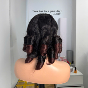 Bouncy Curly Hair <b>Wig</b> Vietnamese Human Hair Ombre <b>Brown</b> Color Hair For Women Wholesale Factory Price High Quality Luxury Hair - Product Image 1