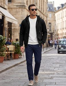 Sweat à capuche zippé personnalisable, best-seller, Hysaf Apparels Co, en molleton de coton noir, avec fermeture éclair YKK, coupe décontractée - Product Image 5