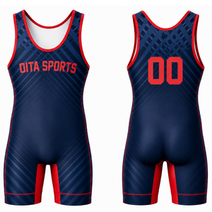 Combinaison de lutte sublimée rouge marine pour hommes, uniforme de lutte en polyester sans manches, vêtements de sport pour l'entraînement et la compétition - Product Image 1