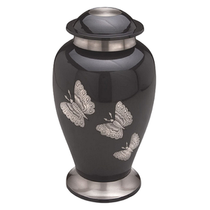 Urnas de cremación de aluminio para adultos con grabado de mariposa y urna funeraria de metal con acabado en color negro para cenizas humanas - Product Image 1