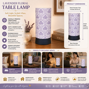 Lampe de table moderne à motif floral avec abat-jour en lin |   Lampe de chevet décorative |   Éclairage LED blanc chaud ambiant pour salon et chambre à coucher, économe en énergie - Product Image 5