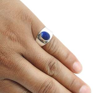 Natural Lapis Lazuli Gemstone Boho <b>Ring</b> In 925 Sterling <b>Silver</b> Handmade Bold Gemstone Jewelry For <b>Men</b> & Women In Wholesale Price - Product Image 2