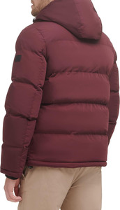 Veste matelassée à capuche pour homme, bordeaux, polyester, manteau d'hiver décontracté, fermeture éclair, doublure en fausse fourrure, coupe régulière, coupe-vent - Product Image 4