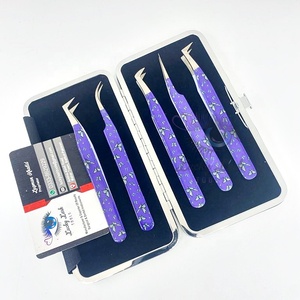 Ensemble de pinces à épiler Volume en acier inoxydable PCT Logo personnalisé Extensions de cils impression papillon bleu papier revêtement miroir beauté faux - Product Image 6