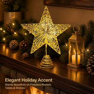 Pil ile Çalışan LED'li Çevre Dostu Metal Altın Simli Güneş Patlaması Radyal Tel Yıldız Ağacı Tepesi Bobin Tabanlı Noel Ev Dekorasyonu - Product Image 2