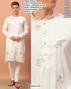 Ahaan Heritage Bandhani Embroidered Silk <b>Men's</b> Floor-Length Traditional All Seasons Regular Fit Quick Dry <b>Kurta</b> - Product Image 1