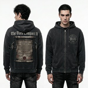 Custom Full Back Graphic Print Hoodie <b>Men</b> Streetwear Vintage Wash Black Hood Heavyweight Cotton Fleece Oversized Hooded <b>Pullover</b> - Product Image 6