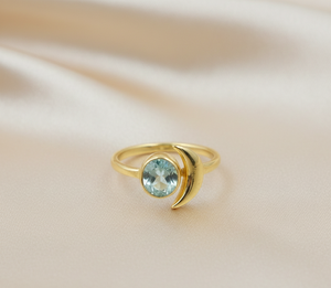 Blue Topaz 925 Sterling Silver <b>Moon</b> <b>Ring</b> Handmade Celestial Design Adjustable Women Gift Minimalist Gemstone Jewelry for Women - Product Image 1