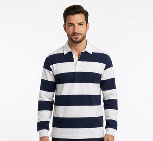Camiseta de Rugby de Manga Corta para Hombre, Personalizada con Etiqueta Privada, al por Mayor, Estilo Retro, Holgada, Tejida, Antiarrugas, 100% Algodón - Product Image 2