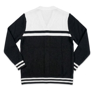 Customized <b>Black</b> White Knitted <b>Cardigan</b> Sweater <b>Men</b> Women Embroidered Logo Button V Neck Winter Quick Dry School Uniform - Product Image 5