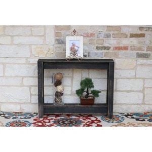 Mesa Consola Pequeña de Madera Maciza Negra con Acabado Rústico, Mueble de Entrada Estilo Granja, 2 Niveles de Almacenamiento - Product Image 6