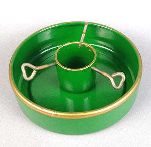 Base para Árbol de Navidad Alemana Vintage — Base de Metal Esmaltado Verde con Detalles Dorados |   Decoración Navideña de Mediados de Siglo - Product Image 2