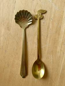 Vintage Gold <b>Shell</b> and Cherry Design Serving Spoons High <b>Mirror</b> Polish Rust Resistant Metal Flatware Set - Product Image 1