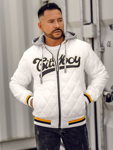 Veste matelassée blanche à capuche City Boy pour homme, hiver, décontractée, fermeture éclair, épaisse, en polyester - Product Image 1