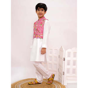 Ensemble Kurta Pyjama d'Hiver Imprimé pour Homme Twisha Xpressions Rose Blanc Manches Longues Veste Unie en Polyester Vêtement Ethnique Festif - Product Image 3