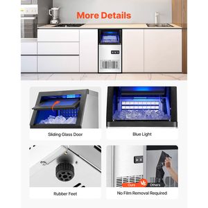 Macchina per il Ghiaccio Professionale da Cucina, Produzione 100 libbre/24H, Capacità di Stoccaggio 16 libbre, 36 Cubetti di Ghiaccio, 15 Minuti di Produzione, Display Digitale LED - Product Image 6