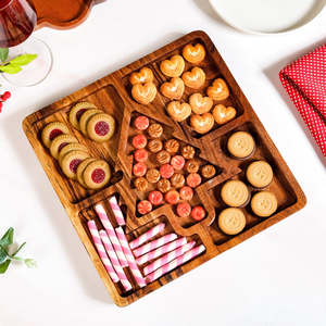 Wood Serving <b>Platter</b> With Christmas Tree Design Multi Compartment For Cookies Candies Party Snacks - Product Image 1