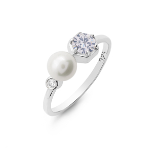 Solid 925 Sterling Silver Pearl Gemstone And White Topaz Round Brilliant Cut Diamond <b>Ring</b> For Women Classic Engagement <b>Fine</b> <b>Ring</b> - Product Image 2