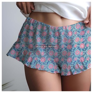 Shorts Casuales de Algodón con Estampado y Volantes para Mujer, Ropa de Verano, Shorts de Algodón con Estampado de Bloques y Volantes, Colección Beach Girl Baby Doll - Product Image 3